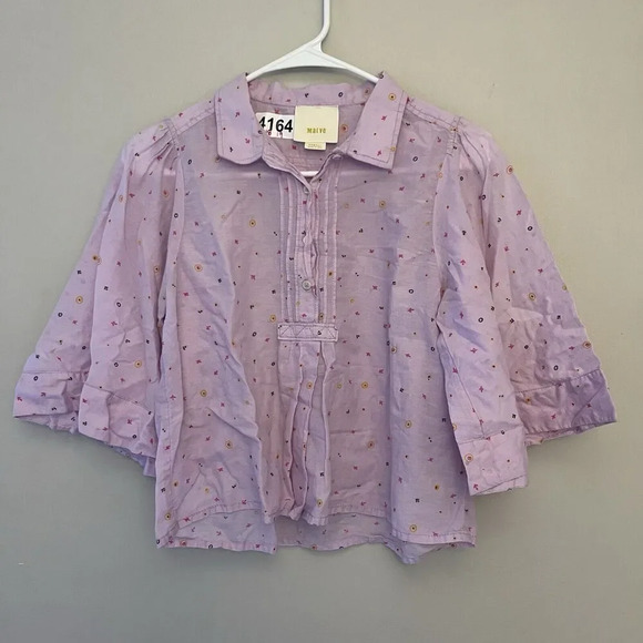Anthropologie Maeve Purple Floral Top Eliot Popover Blouse XS Women's Flowy - Picture 2 of 10